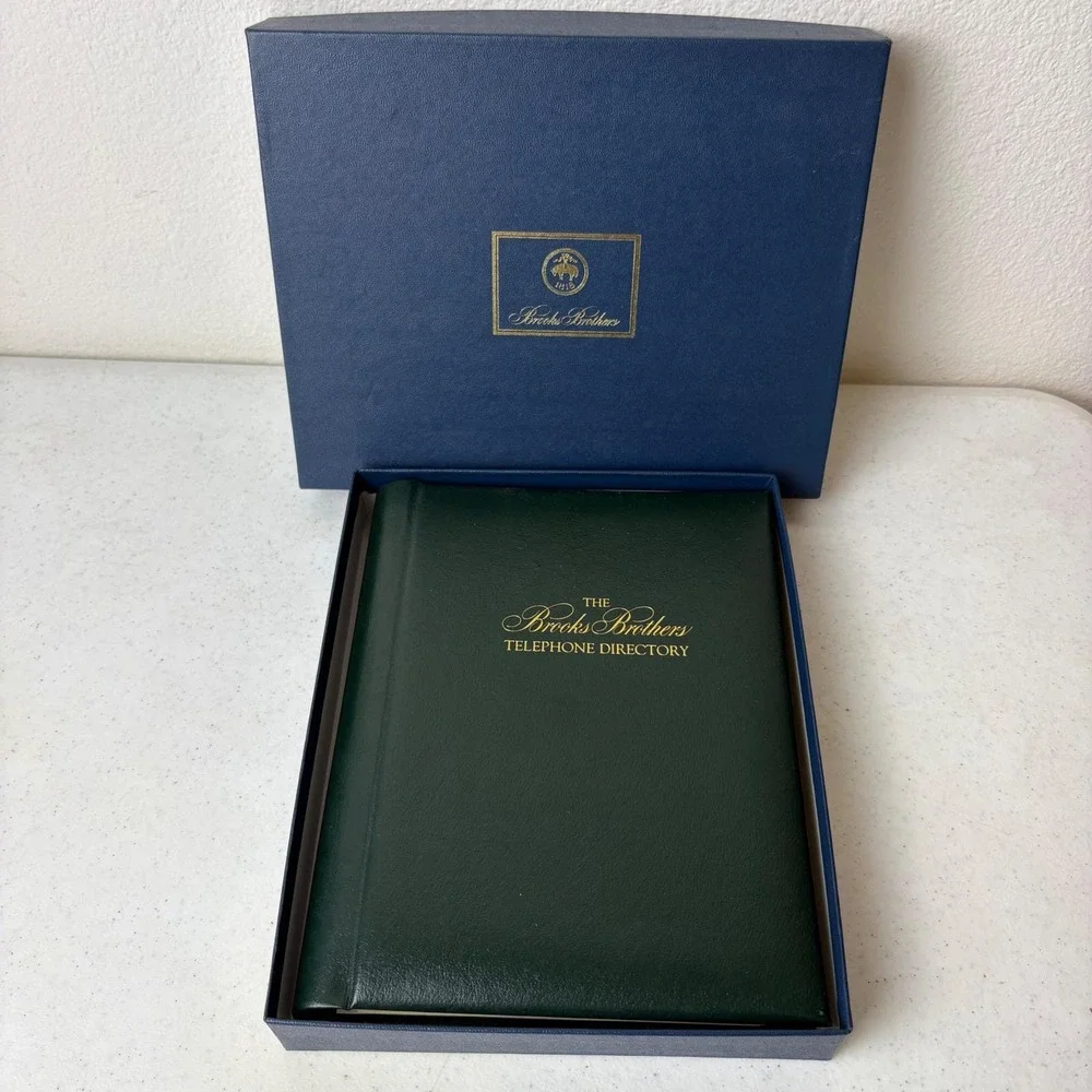 Brooks Brothers Telephone Directory Address Book Vintage Green Gold Gift Box